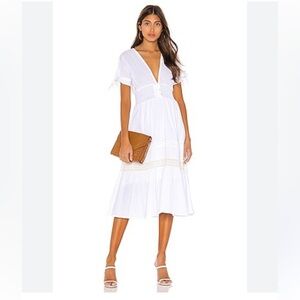 Cleobella “Claire” white tiered cross back sleeve, smocked waist midi dress. XS